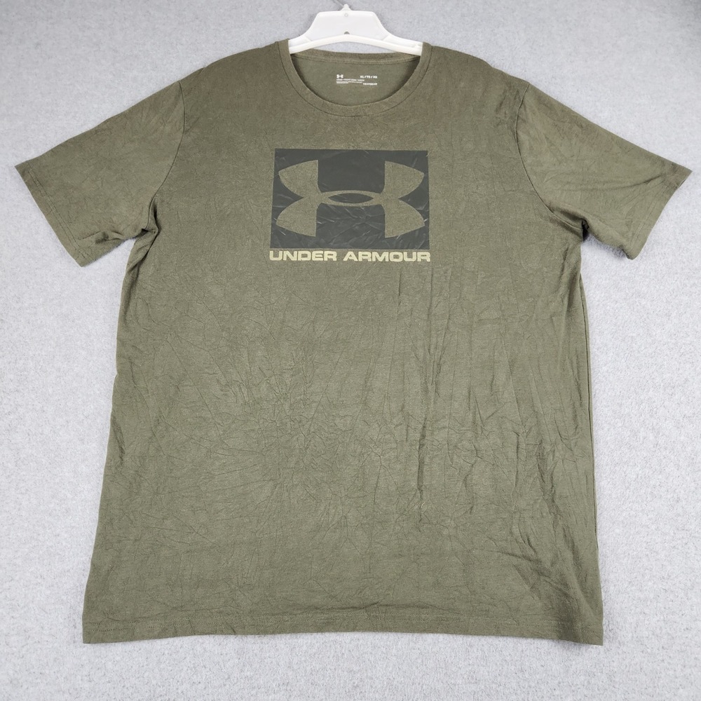 Under Armour T-Shirt Mens XL Olive Green HeatGear Loose Fit Box Logo Graphic Tee